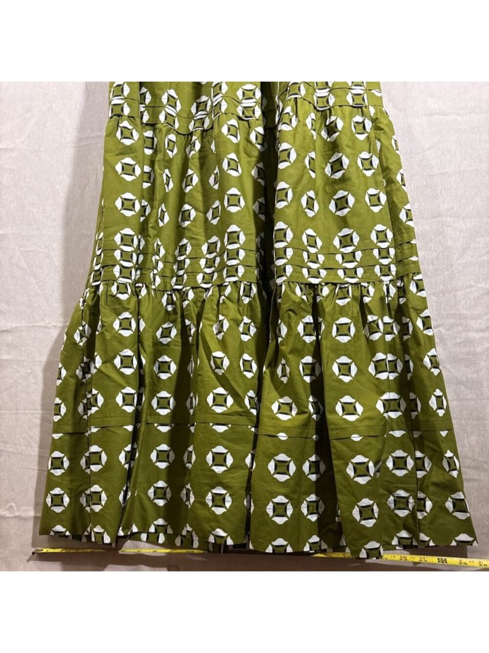 Anthropologie Somerset Olive Green Geometric Print Maxi Dress Size S Pockets - Picture 10 of 11